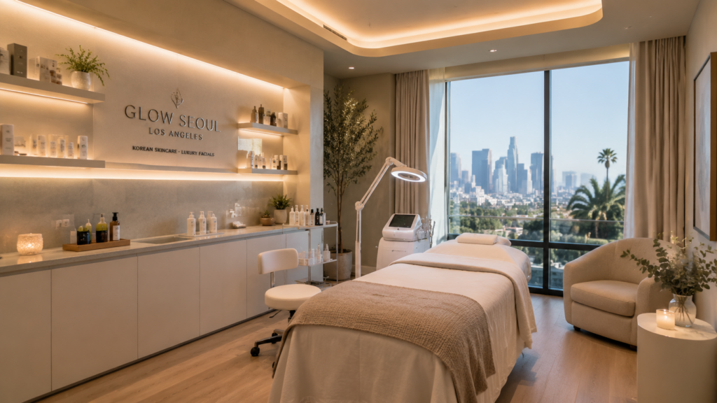 Luxury Korean facial treatment room in Los Angeles wellness studio